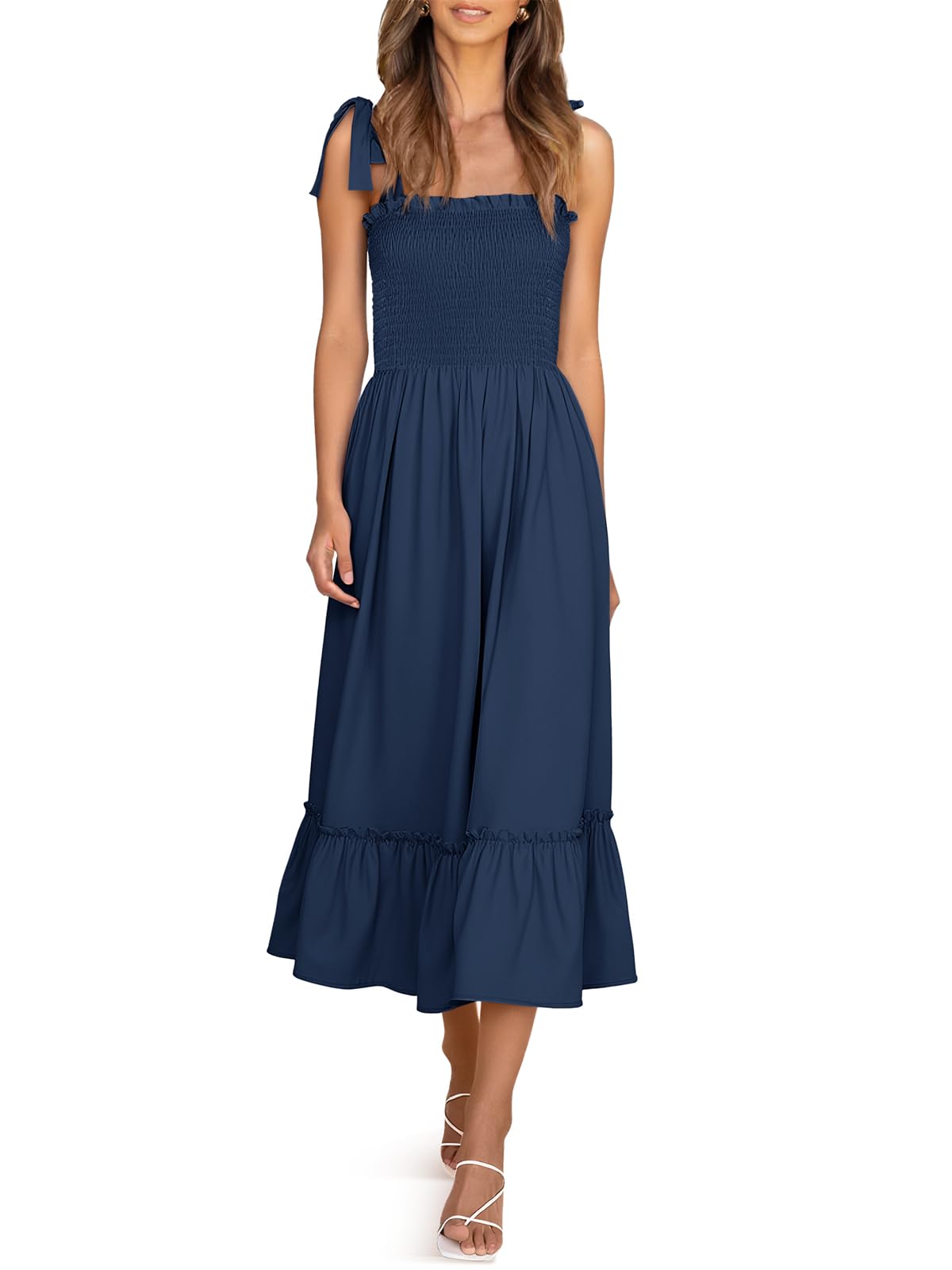 Imily Bela Womens Summer Smocked Maxi Dresses Floral Boho Beach Sundress