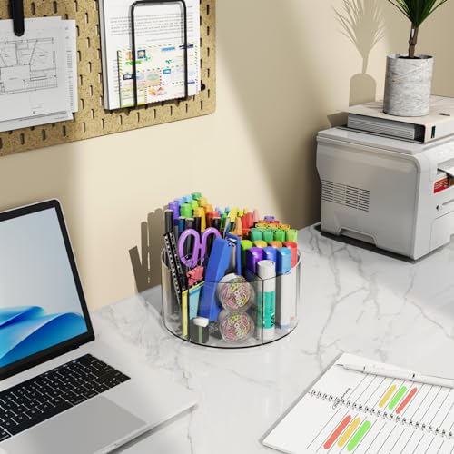 Mefirt MARKER ORGANIZER Acrylic Pen Holder, Large 360 Degree Rotating Pen Organizer, Rotating Desk Organizer Acrylic Office Organizer With 6 Compartments, Marker Organizer Kid Crayon Caddy Art Supply Storage Organizer thumb #5