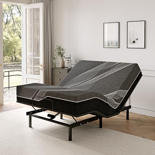 Dyonery Queen Adjustable Bed Base Frame with Wireless Remote + 14 Inch Queen Gel Memory Foam Mattress Bed in a Box, Head and Foot Incline, Zero Gravity, Fiberglass Free, 80