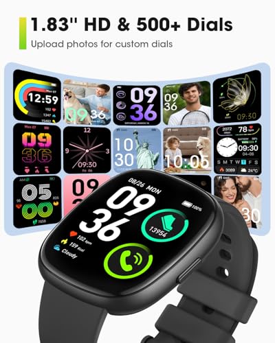 Image of Smart watch for Men Women Fitness: 1.83 inchFitness Tracker with Blutooth Call 24 /7 Heart Rate SpO2 Sleep Monitor IP68 Waterproof 120+Sport Mode Activity Tracker Compatible iPhone Android Phones (3 Bands)