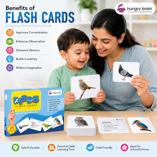Image of hungry brain Flash Cards for Toddlers, 24 Birds Flashcards, Double-Sided, Montessori, Educational, Kindergarten - Preschool Learning Activities, Gifts for Kids, 1, 2, 3, 4 Years Babies