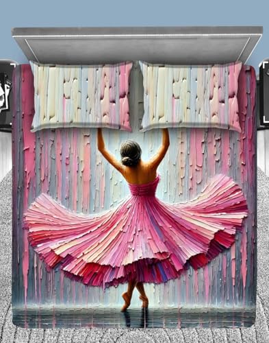 Image of 7D Digital Print Dancing Girl Design Double Bed King Size Bedsheet for Girls Room - 90x100 Inch with 2 Pillow Covers | Glace Cotton | Soft Breathable | Bed Sheet for Girl