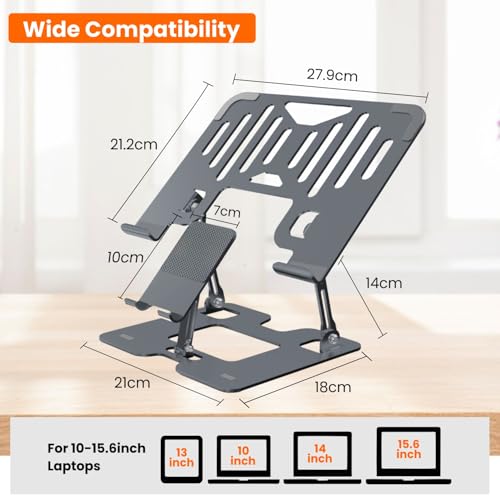 Image of Dyazo 2 in 1 Adjustable Laptop & Mobile Stand | Foldable & Ventilated Riser for Laptops upto 15.6 inch | Portable Adjustable Height | Compatible for MacBook, HP, Dell, Acer, Lenovo & More (Space Grey)
