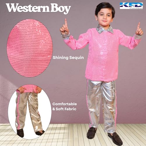 Image of Kaku Fancy Dresses Western Disco Outfit for Kids Sequin Shirt with Shining Pants for Annual Day Programme