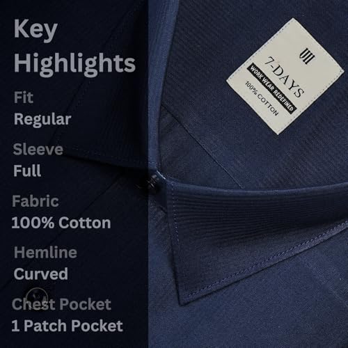 Image of 7-DAYS Men's Premium Formal Shirt - 100% Pure Cotton, Regular Fit, Plain, Full Sleeves, with Pocket - Perfect for Office Wear & Under Suits