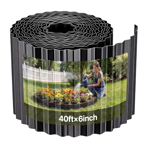 VEVOR Borde de Césped de Acero Galvanizado, 12,3 m x 15,5 cm, Separador Corrugado Metálico, Delimitador Exterior en Rollo, Bordura de Jardín Flexible con Guantes para Parterres Senderos Paisajismo