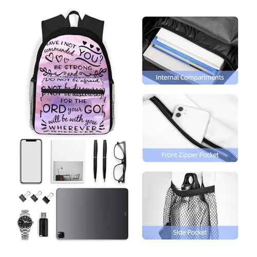 Joshua 1 9 Be Strong Bible Scripture Verse Casual Backpack – Lightweight Travel Daypack, Multi-Pocket Laptop Hiking Bag, Durable Polyester Pack For Outdoor Camping Cycling4