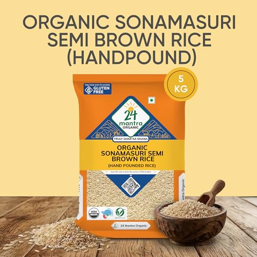 Image of 24 Mantra Organic Sonamasuri Unpolished Rice Brown /Brown Chawal - 5 Kg | Pack of 3 | 100% Organic | Chemical Free & Pesticides Free