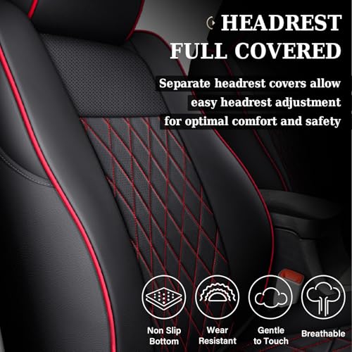 Image of Coverado Tacoma Seat Covers Full Set, Leather Seat Covers for Car, Car Seat Protector Cushion Tacoma Accessories Compatible with 2005-2023 Toyota Tacoma Double /Crew Cab(Red)