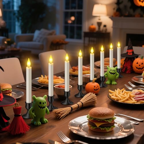 Image of Yme 10 PCS Flameless Taper Candles with Dusk to Dawn Sensor, 7.2 inch Window Candles Battery Operated with Holders, LED Candle Sticks Christmas Window Lights for Christmas Halloween Holiday Home Decor