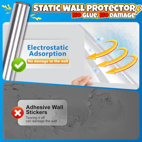 Image of Electrostatic Wall Protective Film, Clear Wall Protector Removable Contact Paper, Transparent Static Cling, Plastic Wall Protector from Trash Can, Chair Back, Furniture, Door 23.6inX16.4ft