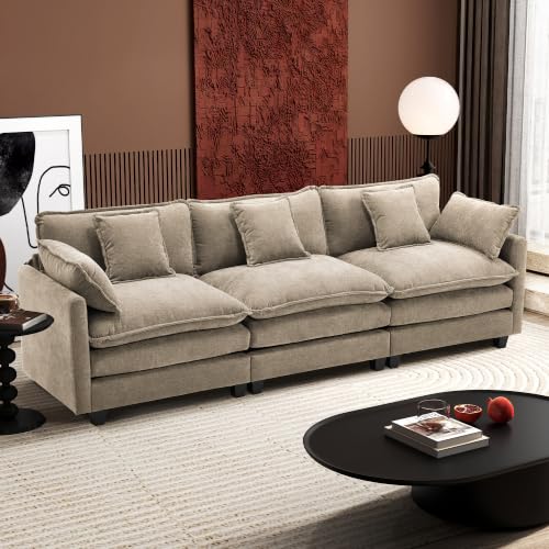 Image of Ihanherry 111.4 Inch 3-Seater Cloud Sofa, Modular Sectional Couch, Modern Deep Seat Sofa for Living Room, Comfy Double Layer Upholstered Seat Cushion, Breathable Chenille Fabric,Sand