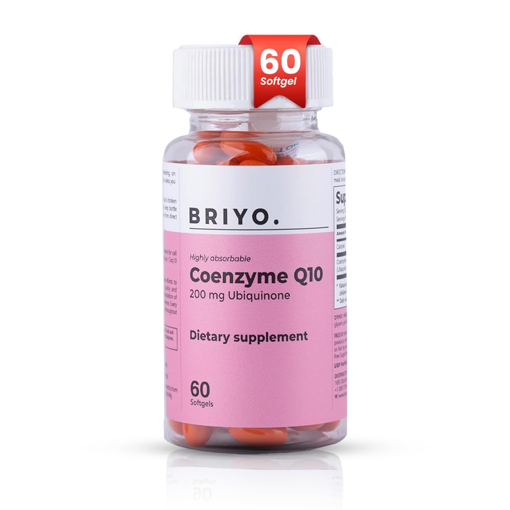 Briyo CoQ10 200 mg Ubiquinone – High Absorption Coenzyme Q10 Supplement for Heart Health, Energy & Antioxidant Support – Naturally Fermented, Gluten-Free – 60 Capsules