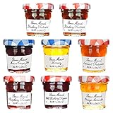 Gift Box of 8 French Gourmet Preserves, 1 oz. Mini Jars (1 jar each of Raspberry Preserves, Muscat Grape Jelly, Honey, Apricot Preserves, Wild Blueberry Preserves & Orange Marmalade and 2 jars of Strawberry Preserves)