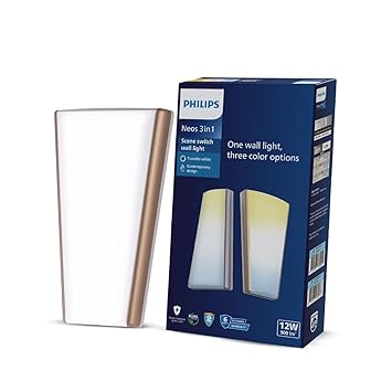 PHILIPS 12W 3 Colours in 1 Decorative Wall Light | Neos Gold Scene Switch Wall Light for Decoration | Colour : Tunable White, Pack of 1 - image, photos