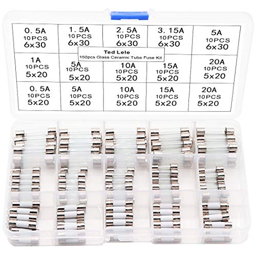 150pcs Quick Blow Glass Ceramic Tube Fuse Assorted Kit Amp 250V 0.5A, 1.5A, 2.5A, 3.15A, 5A, 6x30mm, 250V 1A, 5A, 10A, 15A, 20A, 5x20mm, 0.5A, 5A, 10A, 15A, 20A, 5x20mm, Ceramic Tube