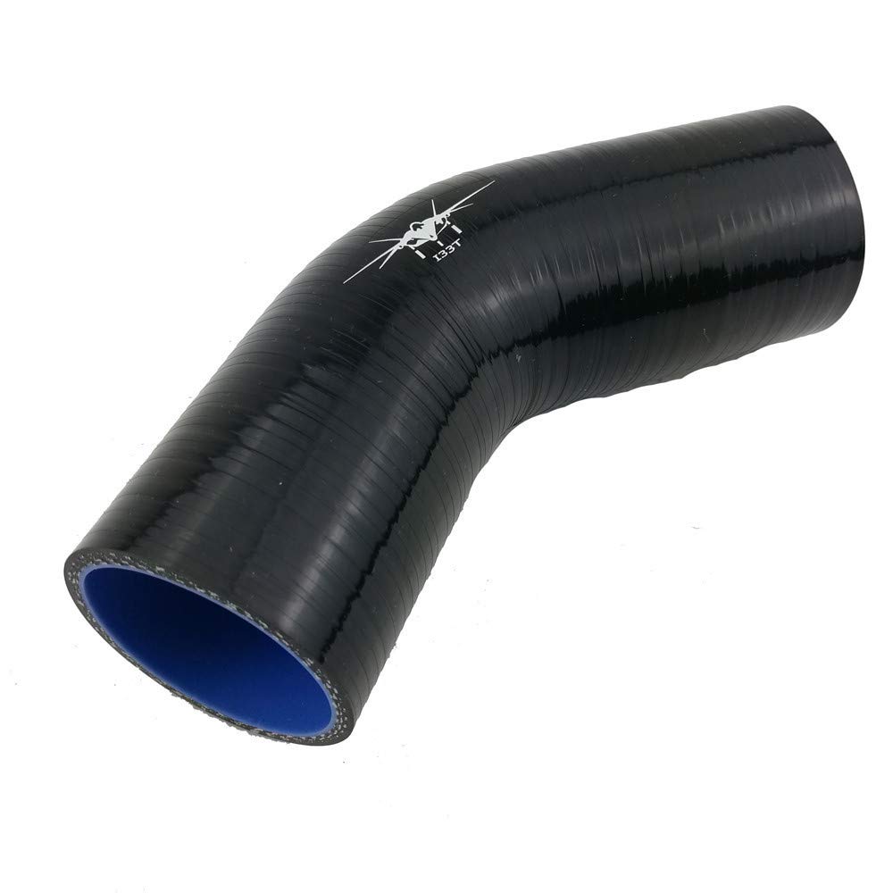I33T Universal 3-Ply High Performance 45 Degree Elbow Coupler Silicone Hose ID 3" (76mm), Leg Length 3.5" (90mm) Black
