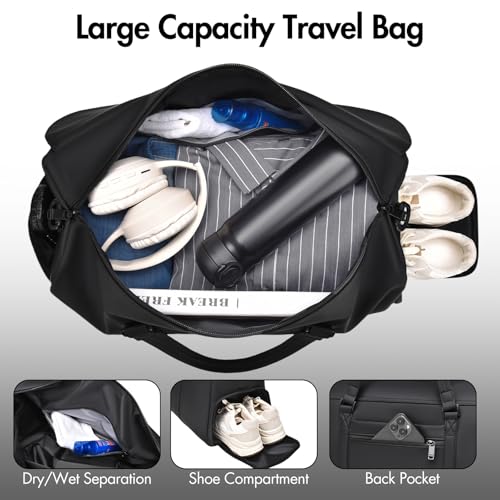 Travel Bag for Men Women, Duffle Bags for Travel with Shoe Compartment Weekender Overnight Carry On Bag with Dry Wet Separated Pocket Personal Item Bag for Gym Trip Workout3
