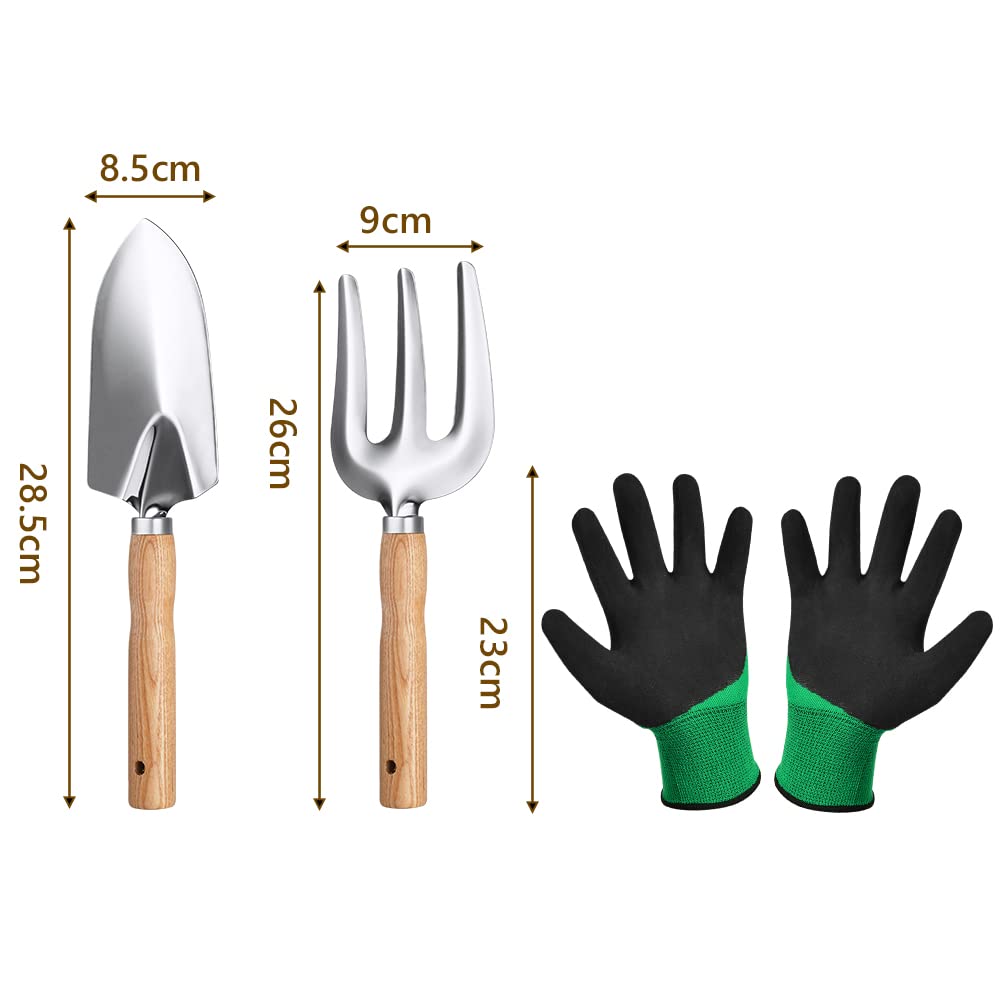 OFFCUP Attrezzi da Giardino, Set di Attrezzi da Giardino 3Pezzi, Attrezzi da Giardinaggio, Utensili da Giardino con Paletta, Cazzuola, Guanti, Regalo di Giardinaggio per Uomini e Donne