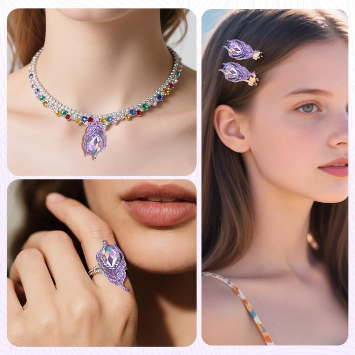 50 Pcs 38mm Feather Resin Accessories Flatback Rhinestone,for Tumblers, Bottles, Clothing DIY Accessories Craft Decoration (Purple) - Image 5