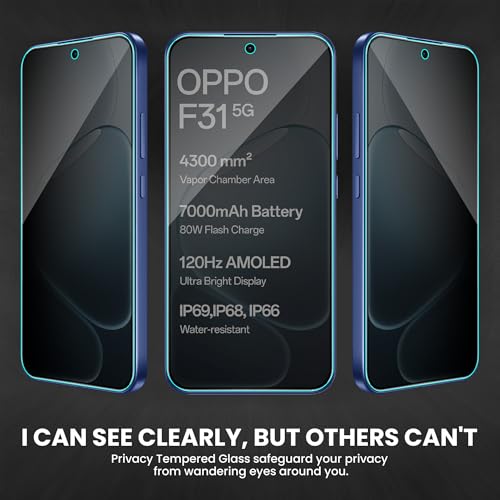 Image of ArmourPro Privacy Tempered Glass for Oppo F31 Pro, Oppo F31, Anti Spy Anti Peeping Screen Protector, Edge-to-Edge Full Coverage, 9H Hardness with Cable Protector | Black