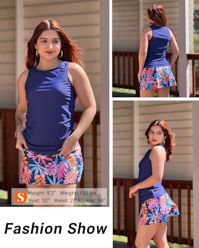 Image of Daci Womens Tankini Swimsuits with Skirt - Two Piece Tummy Control Bathing Suits High Neck Swimwear