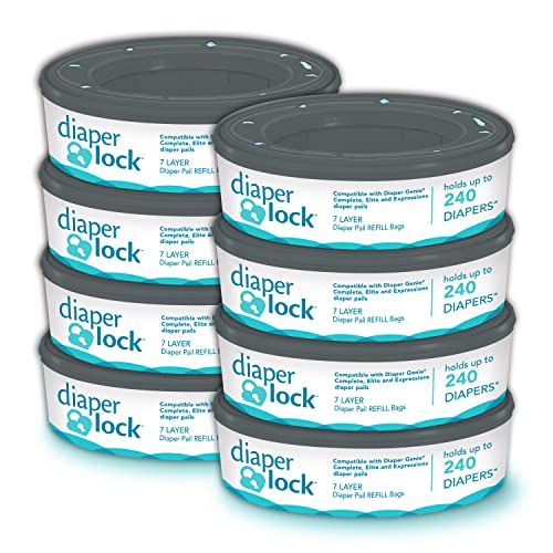Image of Diaper Lock Refills for Diaper Genie Pails | 240 Count (8-Pack) | Compatible with All Diaper Genie Complete, Expressions, Essentials, Elite and Quick Caddy Pails
