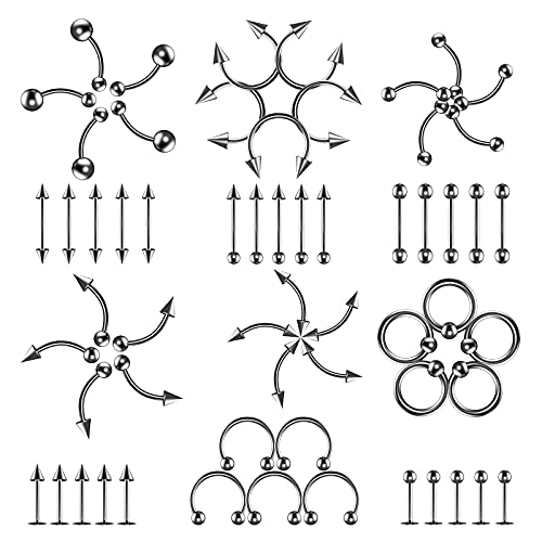 Body Piercing Jewelry Kit, 60 PCS body jewelry Set Random Mix Tongue Rings Barbells Nose Ring Stud Belly Button Tragus Cartilage Eyebrow Belly Button Rings for Body Piercing Supply (Silver) Body Piercing Jewelry Kit, 60 PCS body jewelry Set Random Mix Tongue Rings Barbells Nose Ring Stud Belly Button Tragus Cartilage Eyebrow Belly Button Rings for Body Piercing Supply (Silver)