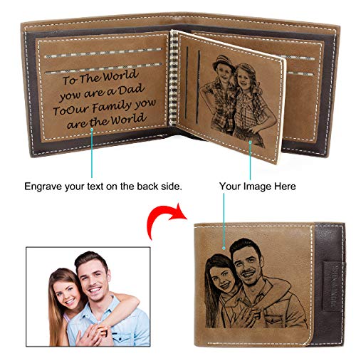 Custom Engraved Wallet, Personalized Photo Leather Wallet for Men, Birthday, Father’s Day, Christmas Day Gift, Light Brown 022