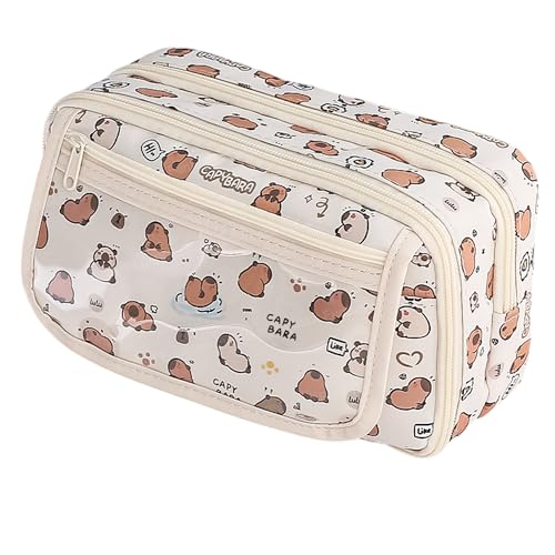 Image of FunBlast Large Capacity Capybara Pencil Pouch for Kids, Multipurpose Pouch | 3 Compartment Pencil Case with Transparent Front Pocket | Zipper Stationery Organizer for School, College & Office