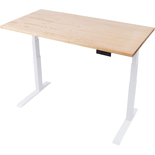 Stand Up Desk Store Solid Wood Top Electric Adjustable Height Standing Desk with Programmable Memory (White Frame/Natural Birch Top, 60" Wide)