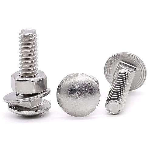 Miniatura 50 de Glvaner Tornillos de acero inoxidable de 3/8-16 x 3-1/2 pulgadas, cabeza redonda, cuello cuadrado, tuercas hexagonales y arandelas planas, acero