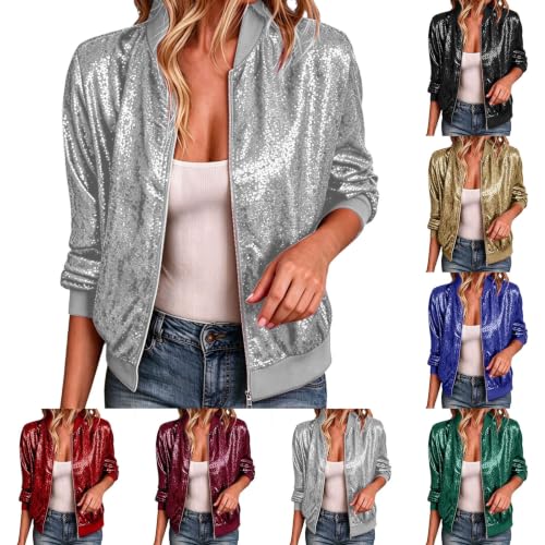 Drymnoc Sequin Jackets For Women Lightweight Sparkly Zip Up Bomber Jacket - image 1
