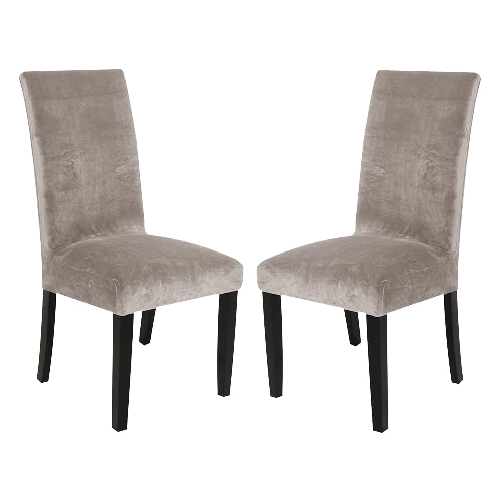 Velvet Dining Chair Covers Stretch for Dining Room Set of 2 Parson Chair Slipcovers Protectors Soft Thick Solid Fabric Washable (Khaki, Set of 2) — image 1