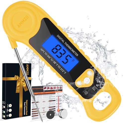 Image of AMMZO Meat Thermometer Digital, Instant Read Food Thermometer - Waterproof w /Backlight for Cooking, Candy, Deep Fry, BBQ, Grill, Candy Making Accessories, Gifts for Men Women(Yellow)