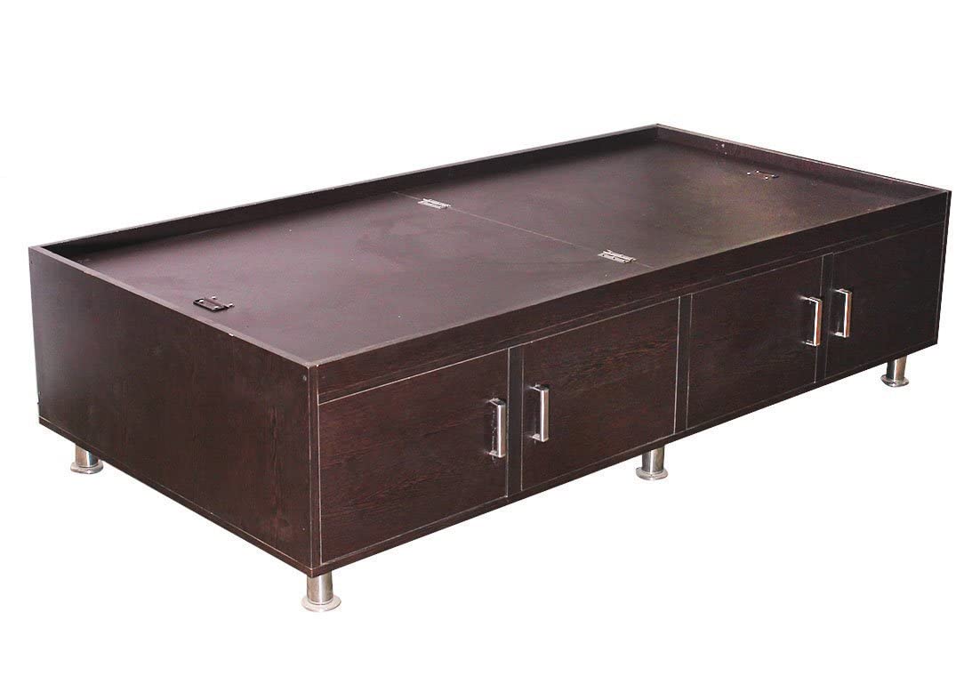 CASPIAN Single Bed Engineered Wood 72 x 30 inch (Coffee Brown) | Multipurpose Divan Bed with Side, Upper Storage Box & Legs | Wooden Furniture for Home, Living Room & Bedroom