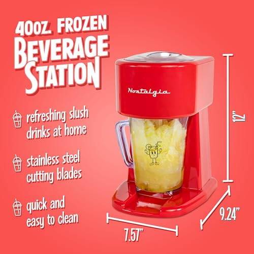 Image of Nostalgia Retro 40-Ounce Frozen Beverage Station - Slushie Machine and Ice Shaver with Automatic Mixing for Soda, Cocktails and Margaritas - Easy & Safe Use - Red