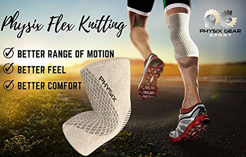 Physix Gear Sport Knee Support Brace - Best No-Slip Knee Braces For Knee Pain Women & Men, Compression Knee Sleeves For Running Workout Walking Hiking Sports Arthritis Acl Torn (1 Piece, Beige S) #TOP6