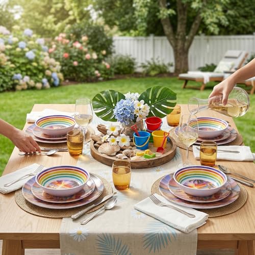 Image of 12 Piece Melamine Plates and Bowls Set, Beach Sunset