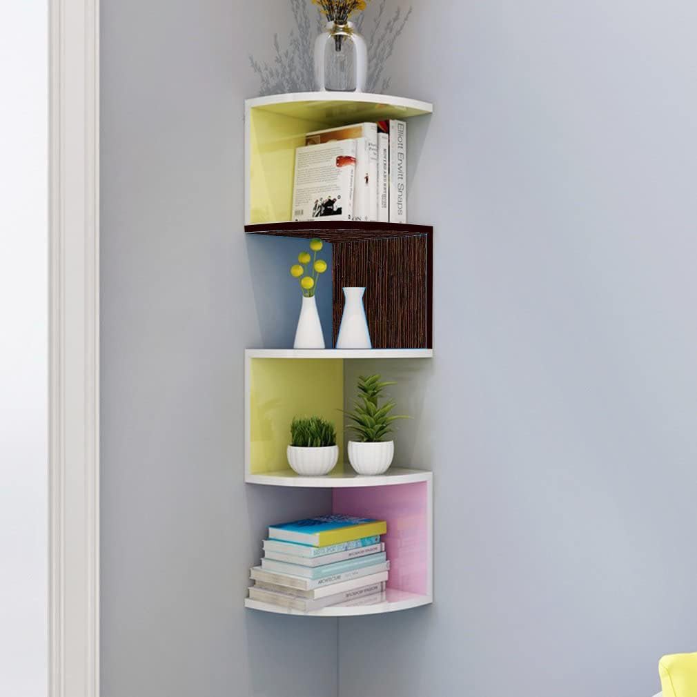 HIURYD Zig Zag Engineered Wood Floating Corner Rack Shelves for