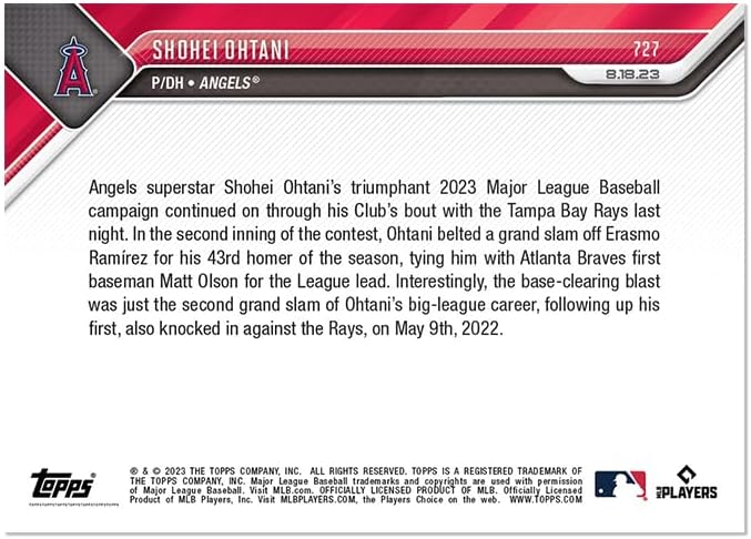 Miniatura 6 de Topps Now MLB Panini Baseball Cards - 001 - Shohei Ohtani - 43 HR - #727 - Baseball Cards - World Trading Cards - Magnetic Case + Sleeve Protector -