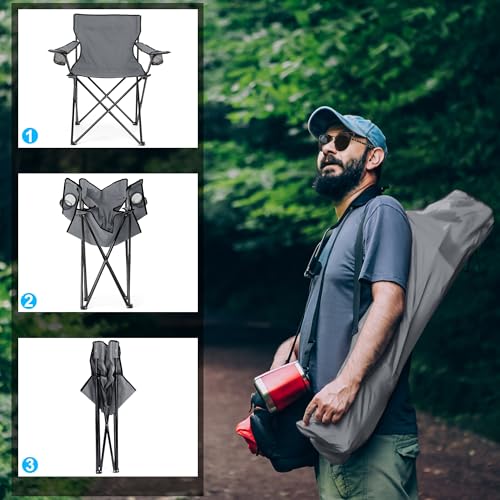 Image of HaSteeL Camping Chair for Adults, Folding Beach Chair Set of 2, Large Foldable Portable Chair for Outdoors Fishing, Hiking, Sporting, Travel, Picnic, Lawn, Hold 275lbs & A Storage Bags (Grey)