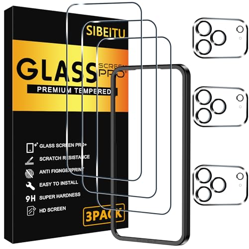 SIBEITU 3 Pack Screen Protector for iPhone 17 Pro Max with 3 Pack Camera Lens Tempered Glass Protector + Installation Frame, 6.9 Inch HD Clear Glass Film 9H Hardness Scratch Resistent, Case Friendly