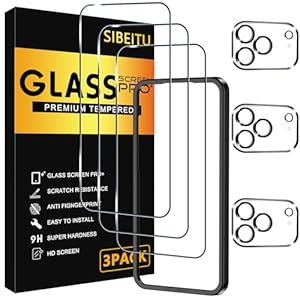 SIBEITU 3 Pack Screen Protector for iPhone 17 Pro with 3 Pack Camera Lens Tempered Glass Protector + Installation Frame, 6.3 Inch HD Clear Glass Film 9H Hardness, Scratch Resistent, Case Friendly
