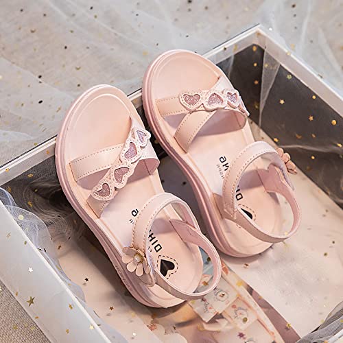 Heart Leatherette Sandals for Kids Girls Summer Soft Footbed Open Toe Princess Sandals Dress Shoes (Pink, 12 Little Child)4