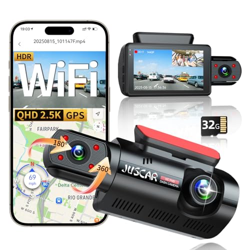 Juscar 2.5K+1080P Dual Dash Cam Front and Inside,...