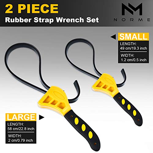 2 Pieces Rubber Strap Wrench Oil Filter Wrench Adjustable Rubber Wrench as Jar Opener Pipe Wrench Tool for Mechanics Plumbers Home Kitchen Use (Yellow)