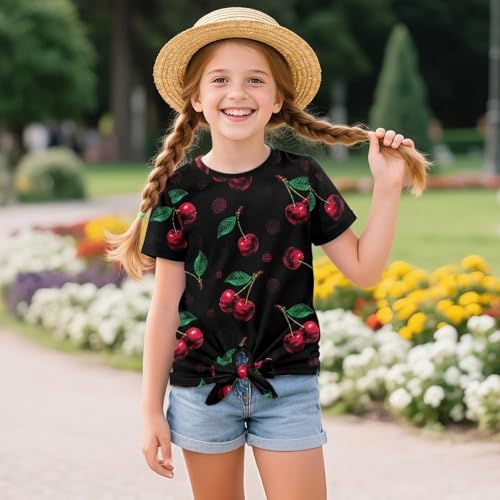 JEOCODY T-Shirts for Girls Short Sleeve Tops Soft Graphic Clothes Size 5-124