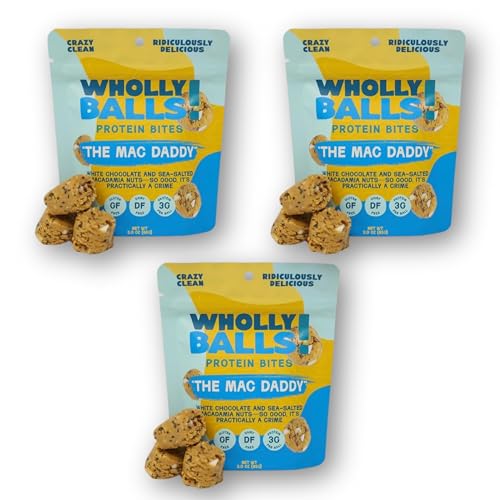 Image of Wholly Balls Protein Bites a€ inch Healthy Plant-Based Snack | High Protein, Low Sugar, Gluten-Free Energy Balls (Pack of 3, Mac Daddy)