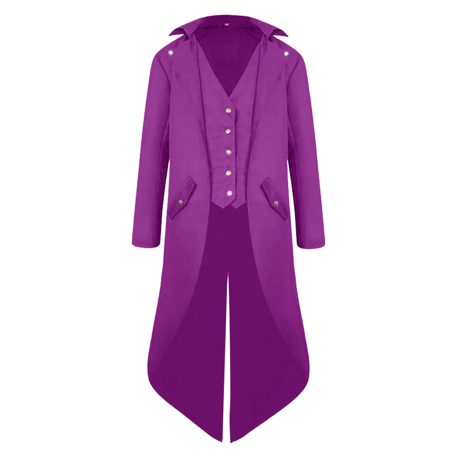 QEKFDOV Men's Steampunk Tailcoat,Medieval Gothic Victorian Frock Coat,Vintage Tailcoat Jacket Halloween Cosplay Costume (Purple, 2XL)